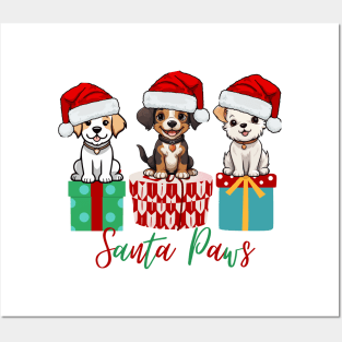 Santa Paws Christmas Puppies Posters and Art